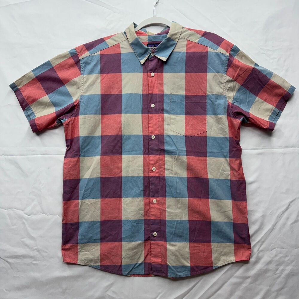 Patagonia Short Sleeve Button Up Shirt Men L Multicolor Plaid Organic Cotton